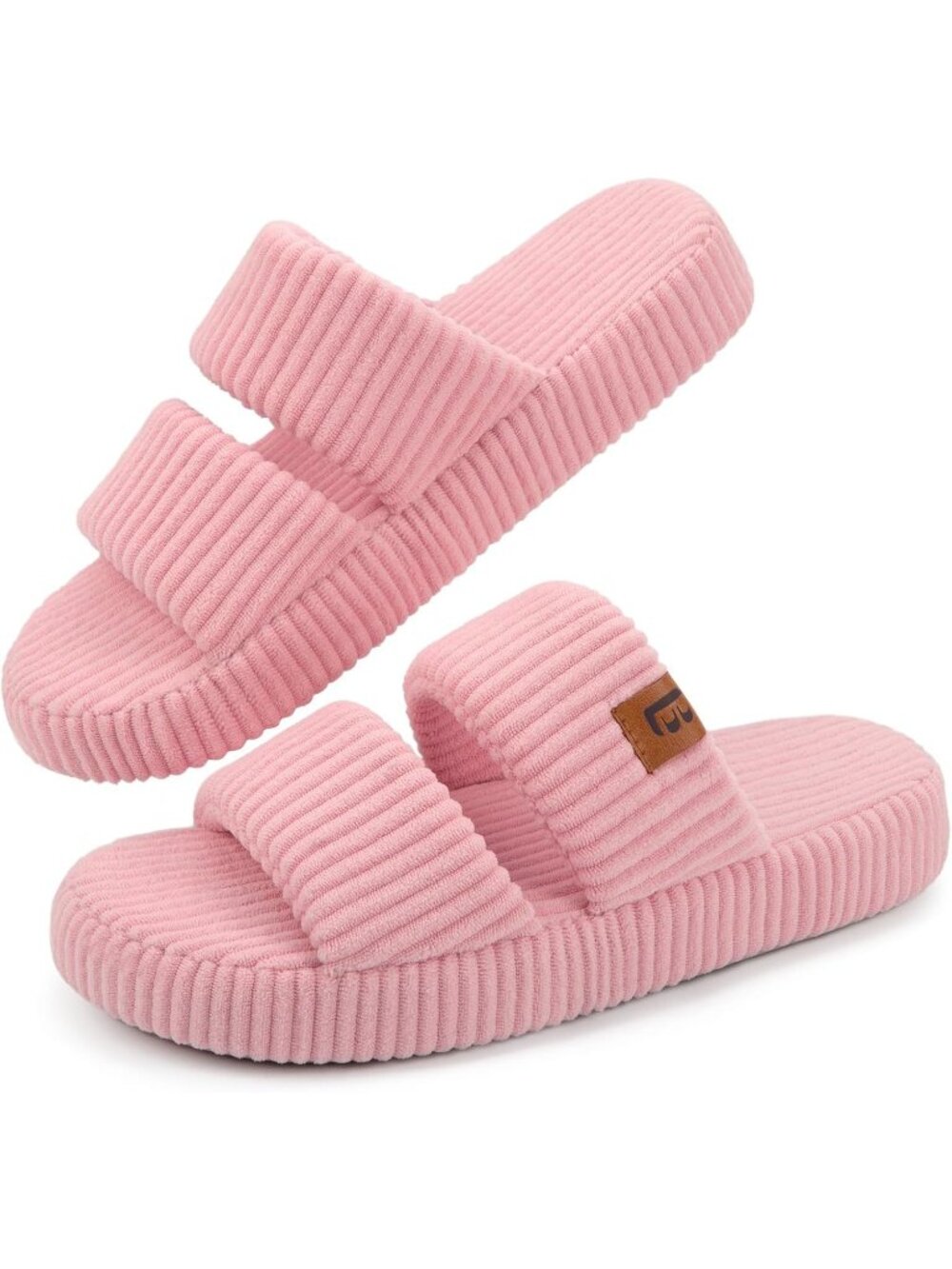 〽️Women's Pink Open Toe Flat Slipper Dual Strap Slide Comfortable House Shoes